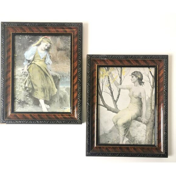 Set 2 French Art Prints by Vernon & Fournier Framed Victorian 1950s - Picture 4 of 10